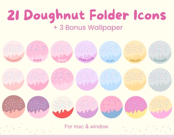 21 Doughnut folder icon sets for Mac & PC,Folder icons, desktop organizer, Aesthetic folder icon,Digital download, free wallpaper, cute icon