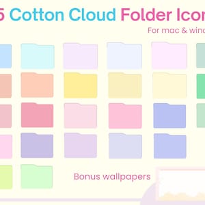 25 Cotton Cloud Designs for Mac & Windows,Desktop Folder Icons, Aesthetic Desktop Organization, Icon Pack, Free Wallpaper, Cute folder icon