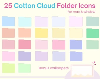 25 Cotton Cloud Desktop Icon for Mac & Windows,Folder Icons, Aesthetic Desktop Organization, Icon Pack, Free Wallpaper, Cute folder icon