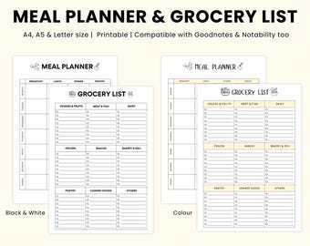 Weekly Meal Planner & Grocery List | GoodNotes, Printable (A4, A5, Letter)