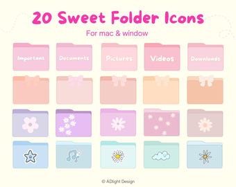 20 Sweet pink blue purple desktop icon for Mac & PC, Free wallpaper, Folder icons, desktop organizer, Aesthetic folder icon,Digital download