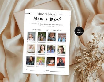 How Old Were Mom & Dad Love Photo Game , Baby Shower Activity, Baby Guess Game Printable, Baby Shower Planner Printable, Digital Download