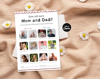 How Old Were Mom & Dad Red Photo Game , Baby Shower Activity, Baby Guess Game Printable, Baby Shower Planner Printable, Digital Download