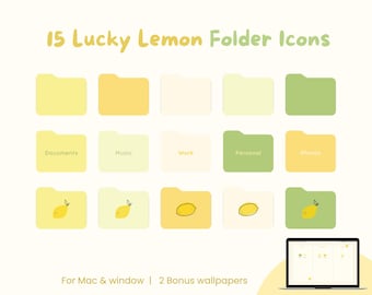 Lemon Yellow Green Desktop Icons for Mac & PC (Digital Download), Desktop organizer, Free wallpaper