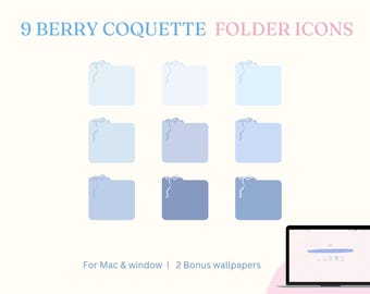 9 Berry Coquette Folder Icons for Mac & PC, Desktop Organizer (Digital Download), Mac and Window icon, Free Wallpaper, Blue Purple