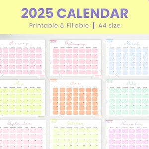 2025 Calendar Printable: Colorful Monthly Planner, A4 (PDF)