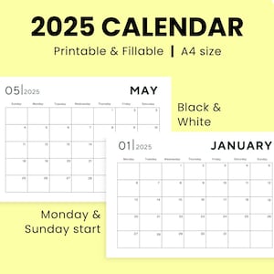 2025 Calendar Printable: Black and White Minimalist Monthly Planner (PDF)