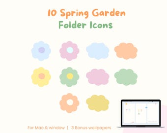 10 Pastel Spring Pink Flower Blue Cloud folder icon for Mac & PC,Folder icons,desktop organizer,Aesthetic folder icon,Digital download