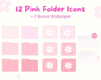12 Pink desktop icon for Mac & PC,Folder icons,desktop organizer,Aesthetic folder icon, icon pack, pc icon,free wallpaper, cute folder icon