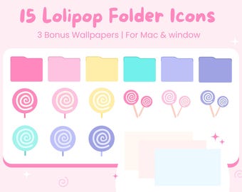 15 Lollipop Desktop Icons for Mac & PC , Aesthetic Desktop Organization, Digital Download, Icon Pack, Free Wallpaper, Cute folder icon