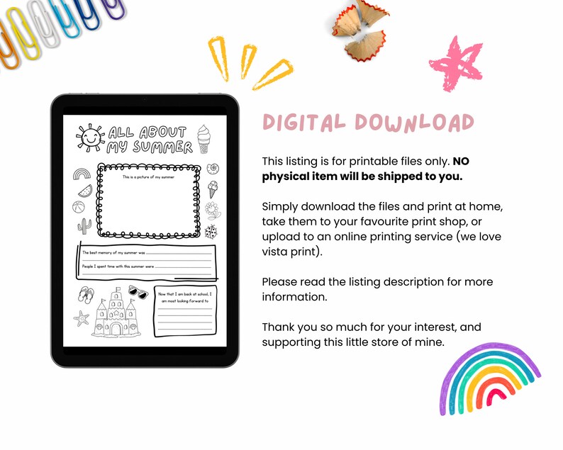 All About My Summer Printable, Summer Questionnaire, Fill in the Blank ...