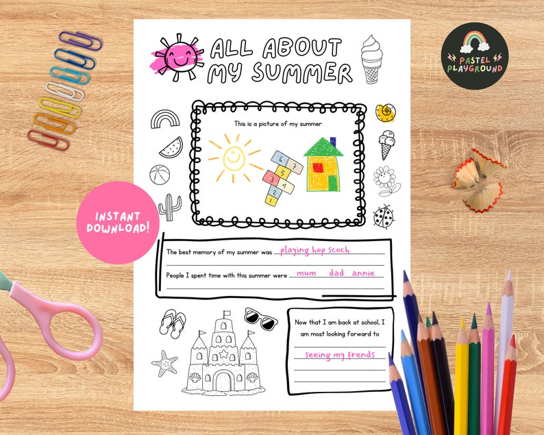 All About My Summer Printable, Summer Questionnaire, Fill in the Blank ...