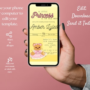 Princess Baby Shower Invitation, Girl Baby Shower, Little Princess On the Way, Editable Template, Editable Princess Baby Shower Invitation