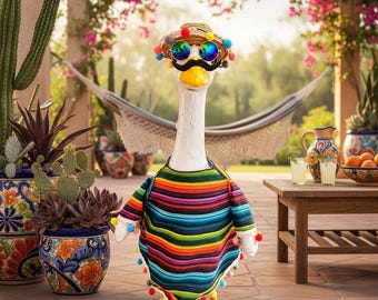 Vibrant Mexican Porch Goose Costume, 23in Goose Outfit, Fun Yard Decoration