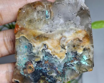 SLAB - RAW Chrysocolla Black Native Copper || Opalized Petrified wood || Size : 51x45x11 mm .