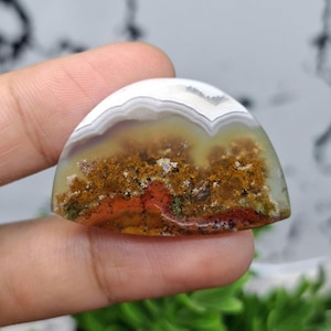 MOSS AGATE Orange Flower Scenic || Crystal || Polished || size : 32x21x5 mm || Crazy Lace Agate.