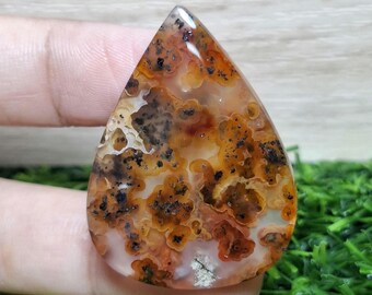 CLARENCE - Marcasiet pluim agaat || Afmeting: 35 x 26 x 5,6 mm || Cabochons gepolijst || Agaatsteen.