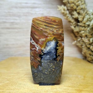 CLARENCE - Marcasite Agata Plume // Dimensioni: 43x21x7 mm // Cabochon // Gioielli in agata.