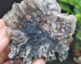 SLAB - RAW Chrysocolla Confetti Native Copper || Blue Opalized wood || Size : 53x48x21 mm .