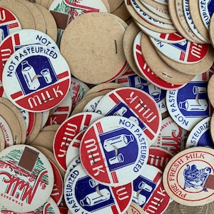 Vintage Milk Bottle Tops, Sold as a Pack of 10 Assorted, Junk Journals, Dairy Advertising, Ephemra