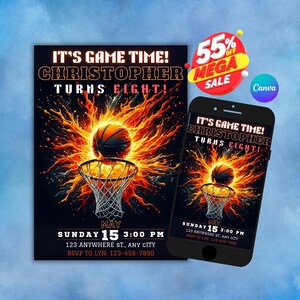 Editable Basketball Birthday Party Invitation,Dribble Birthday Invitation,3 points shot Party, Instant Download Neon Basketball Party Invite