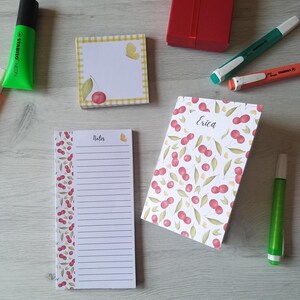 Set cartoleria artigianale personalizzabile mini quaderno noteA6 block notes per liste regalo per lei festa della mamma ciliegie acquerello