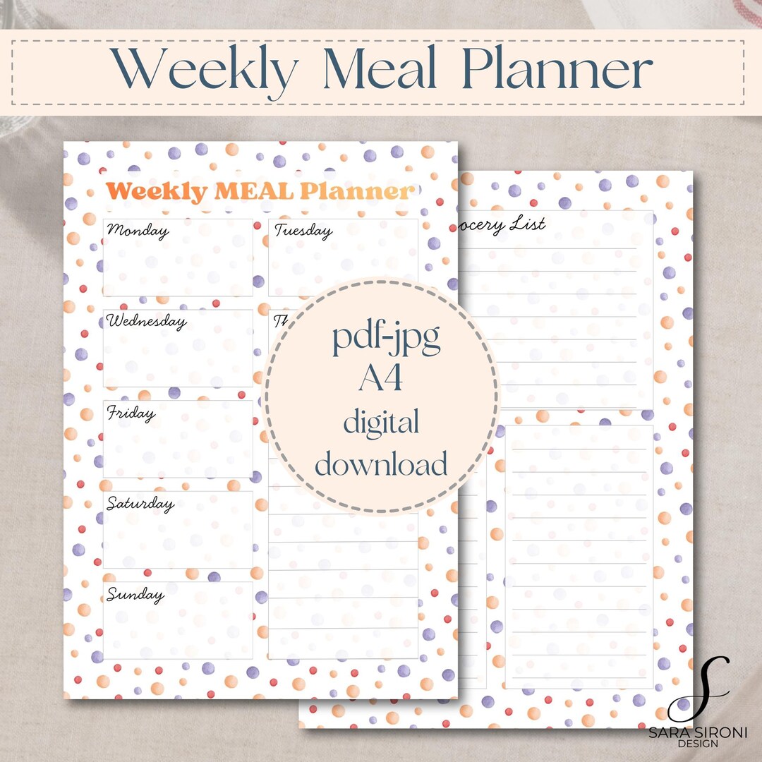 Meal Planner and Grocery List, Family Organizer, Printable A4 PDF ...