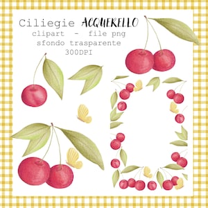 File PNG di Ciliegie dipinte ad acquerello+ 2 seamless pattern-Grafica Digitale Sfondo Trasparente-Scrapbooking, Progetti di Design e Stampa