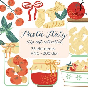 Italian Pasta Clipart Set, Authentic Italian Food Digital Download, Pasta Illustration PNG, mediterranean diet, italian food,