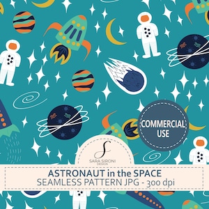 Naadloos patroon van het zonnestelsel, astronautenjongen, planeten, raket slaapkamerdecoratie, babykamer, digitale download