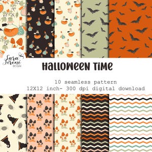 Halloween time collection digital paper pattern seamless pozioni pipistrelli ragni funghi carta scrapbooking download istantaneo da stampare