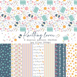 Knitting love digital paper per scrapbooking digital pattern istant download