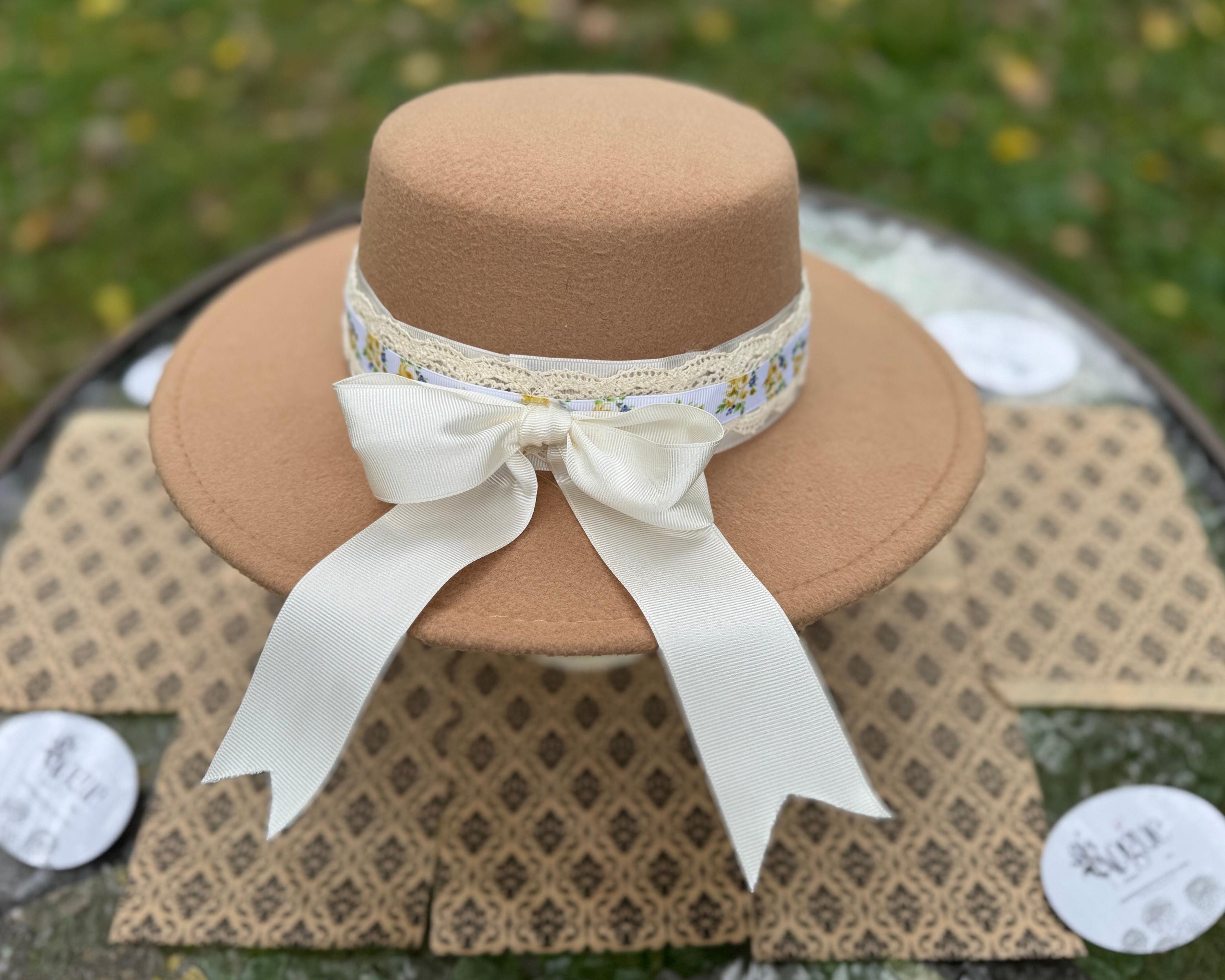 Brown Floral Embroidered Women\'s Felt Hat with Ribbon Leave Her Wild Floral Burned Hat, Floral Engraved Cowboy Hat  main image 3