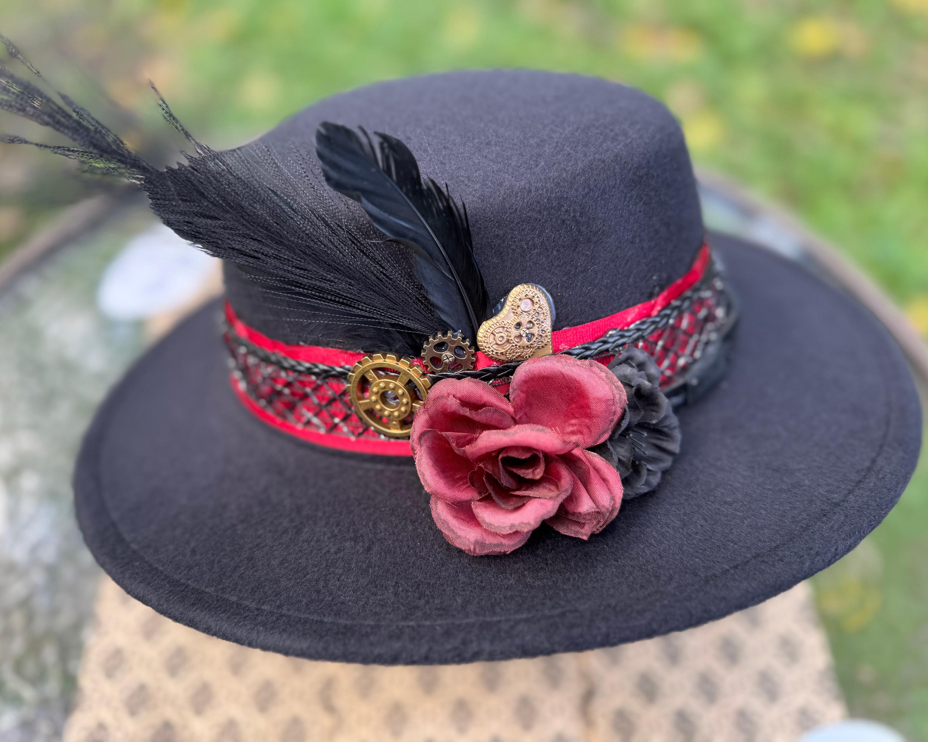 Chic Black Hat with Vibrant Feather and Rose Details VIMARO Black Fascinator Hats for Women with Colorful Flower  main image 3