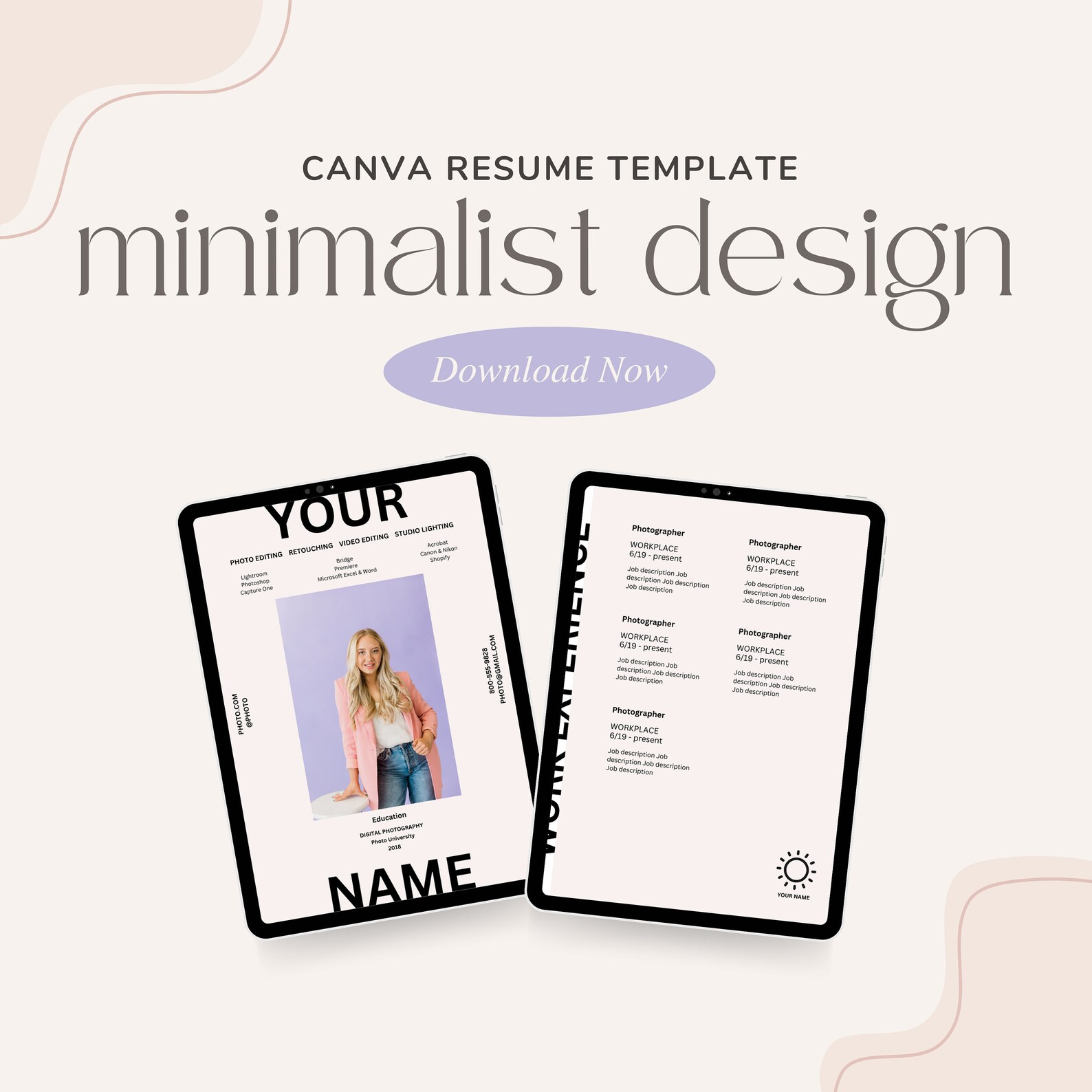 Image showcasing Minimalist Design Resume Template - Editable in Canva | Digital ...