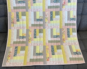 Log Cabin Throw Quilt Pattern PDF — 5-Size Pack — Modern Cozy Throw to Queen, Instant Download