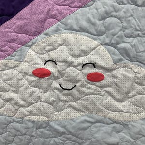 Handmade Rainbow Sun Cloud Baby Quilt, Smiling Sun Cloud Applique, Pastel Rainbow Stripes, Cotton Crib Blanket, Nursery Gift image 5