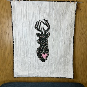 Deer Silhouette with Pink Heart Baby Quilt - Handmade Baby Blanket - Baby Shower Gift - Baby Gift - Baby Shower