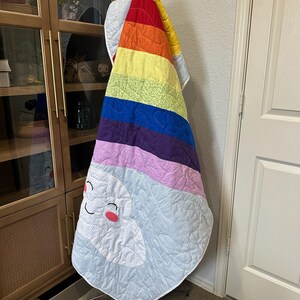 Handmade Rainbow Sun Cloud Baby Quilt, Smiling Sun Cloud Applique, Pastel Rainbow Stripes, Cotton Crib Blanket, Nursery Gift image 8