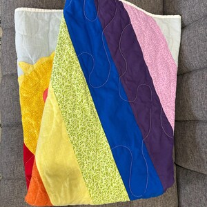 Handmade Rainbow Sun Cloud Baby Quilt, Smiling Sun Cloud Applique, Pastel Rainbow Stripes, Cotton Crib Blanket, Nursery Gift image 3