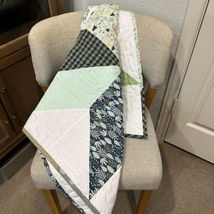 Eight Point Star Baby Quilt, Earth Tone Cotton Crib Blanket, Handmade Nursery Gift