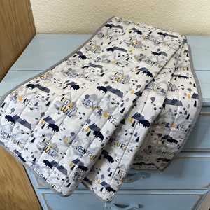 Adventure fabric Baby Quilt - Handmade Baby Blanket - Traditional Baby Quilt - Baby Shower Gift - Baby Gift - Baby Shower- Free Quilted Bear