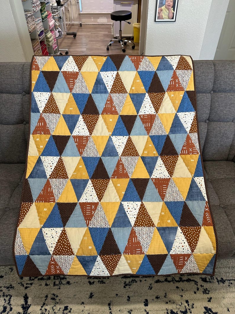 Heirloom Triangle Throw Quilt Pattern PDF - 5-Size Pack - Earth-Tone Triangles - Instant Download image 1