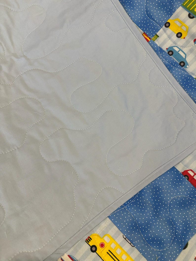 Transportation Toddler Quilt: Yellow Blue Cotton Bedroom Blanket, 44.5x40 image 4