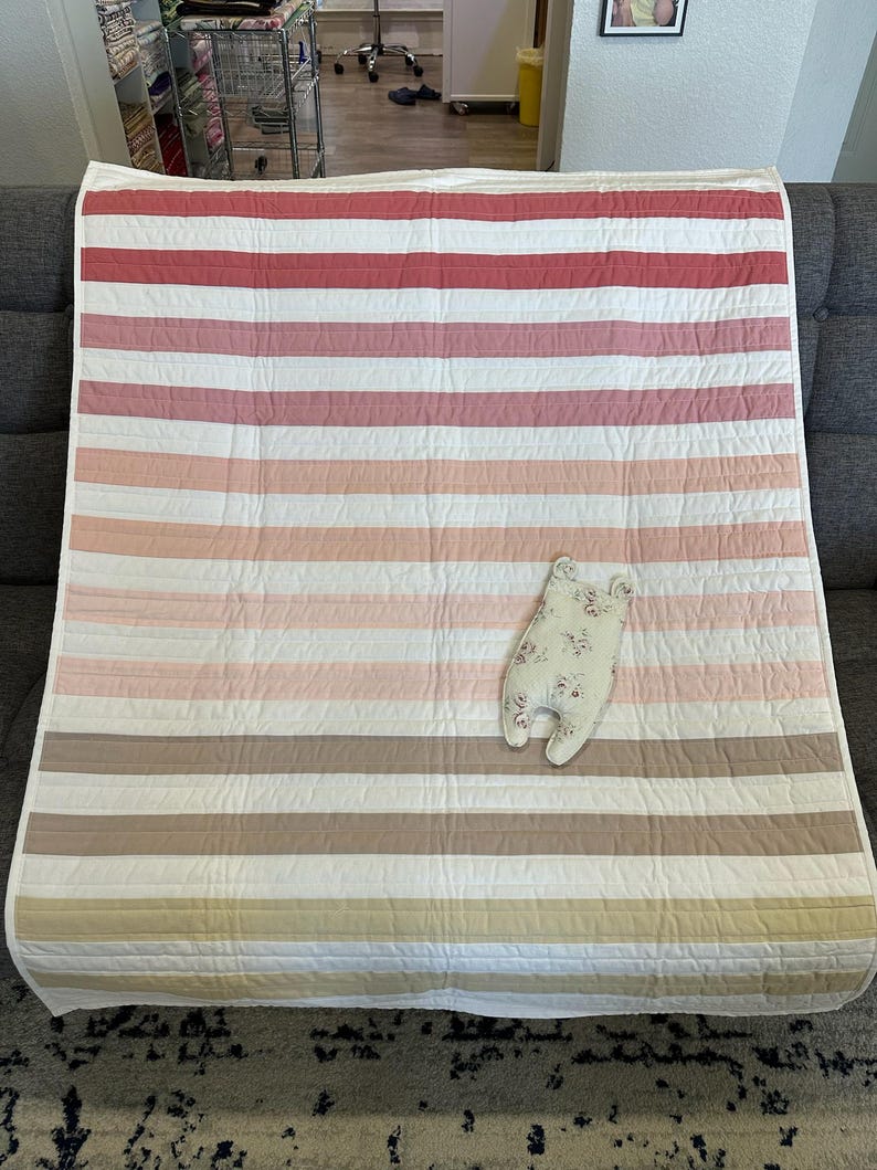 Stripe Throw Quilt Pattern PDF — 5-Size Pack — Horizontal Bands Beginner Quilt, Instant Download image 1