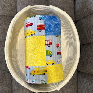 Transportation Toddler Quilt: Yellow Blue Cotton Bedroom Blanket, 44.5x40 image 1