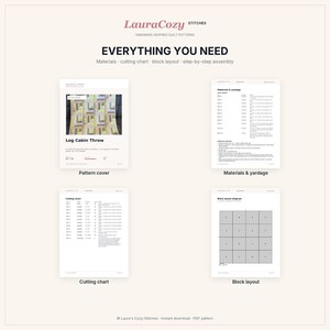 Patrón de edredón Log Cabin en PDF — Paquete de 5 tamaños — Edredón moderno y acogedor para cama Queen, descarga instantánea imagen 4