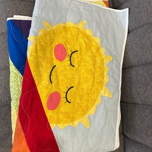 Handmade Rainbow Sun Cloud Baby Quilt, Smiling Sun Cloud Applique, Pastel Rainbow Stripes, Cotton Crib Blanket, Nursery Gift image 9