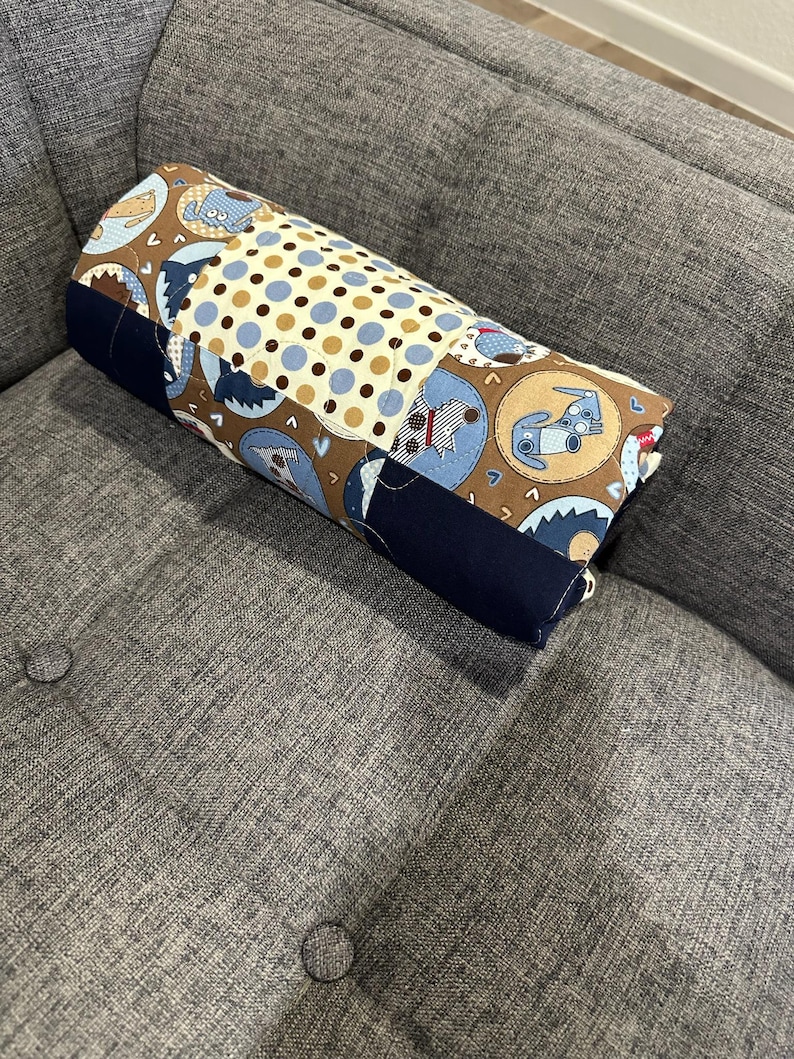 Manta para cuna de bebé con diseño de cachorro: Manta de algodón azul marino, marrón y crema para cuna. imagen 10