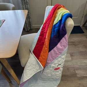 Handmade Rainbow Sun Cloud Baby Quilt, Smiling Sun Cloud Applique, Pastel Rainbow Stripes, Cotton Crib Blanket, Nursery Gift image 2